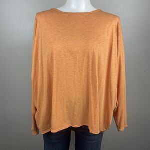 ESKANDAR Pima Cotton Long Sleeve T-shirt Boxy Orange OS Lagenlook Oversized Peru